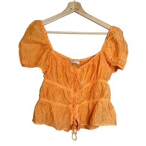 Stradivarius‎ Orange Puff Sleeve Ruched Blouse